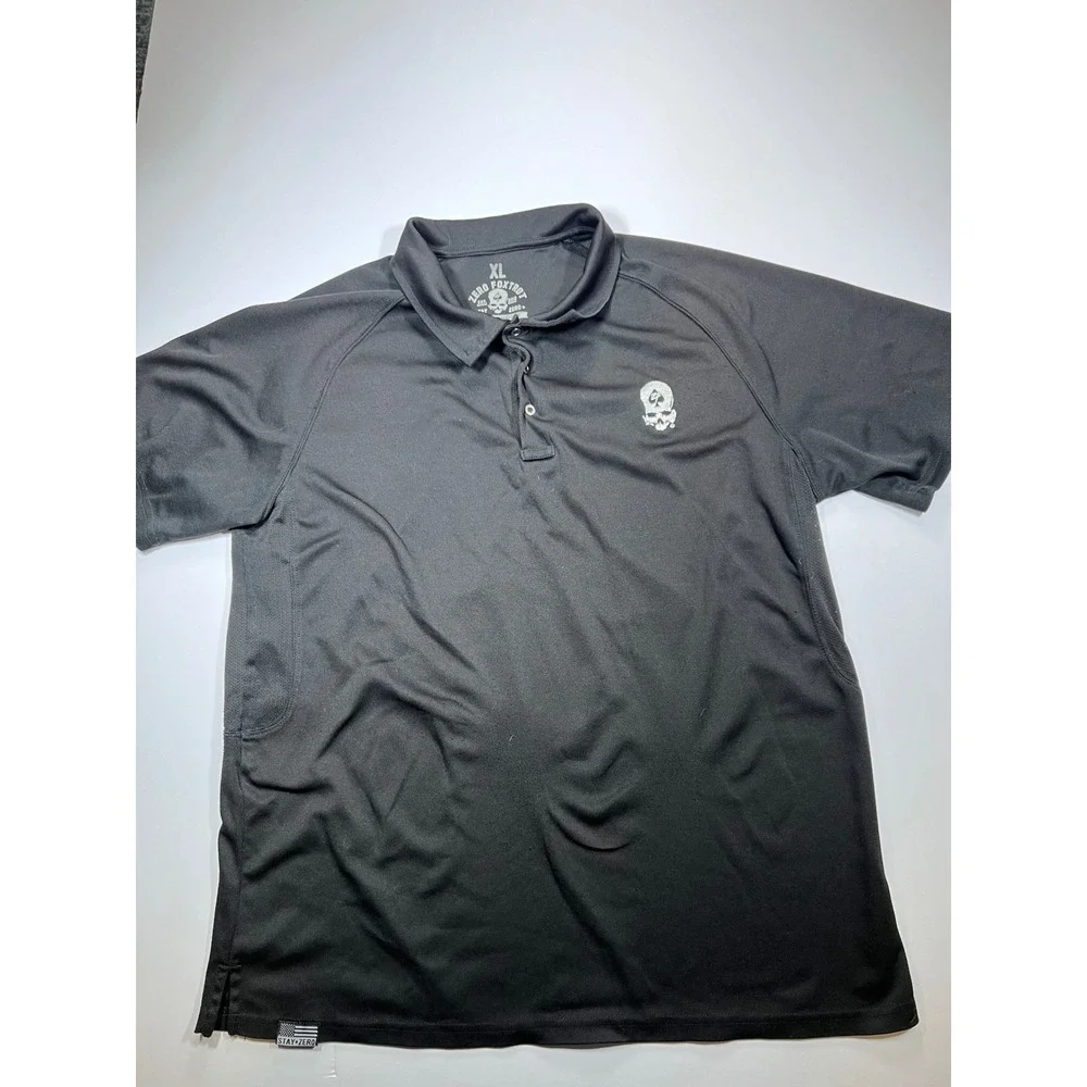 Zero Foxtrot Polo Shirt Men XL Black Skull Spade Logo Performance Tactical Short